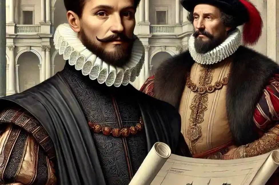 Bernardo Morando. Człowiek, który zaprojektował miasto idealne Bernardo Morando trzymający plany oraz Jan Zamoyski, wizja artystyczna